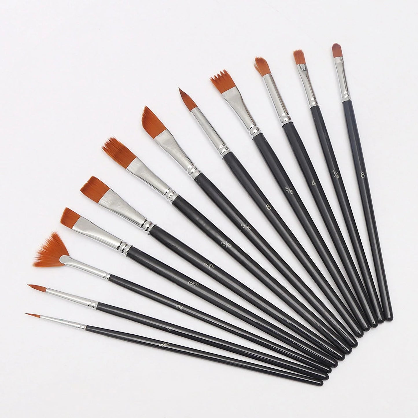 12-Piece Round Pointed Tip Nylon Hair Paint Brush Set for Acrylic, Watercolor, and Oil Painting - Ideal for Professional Artists