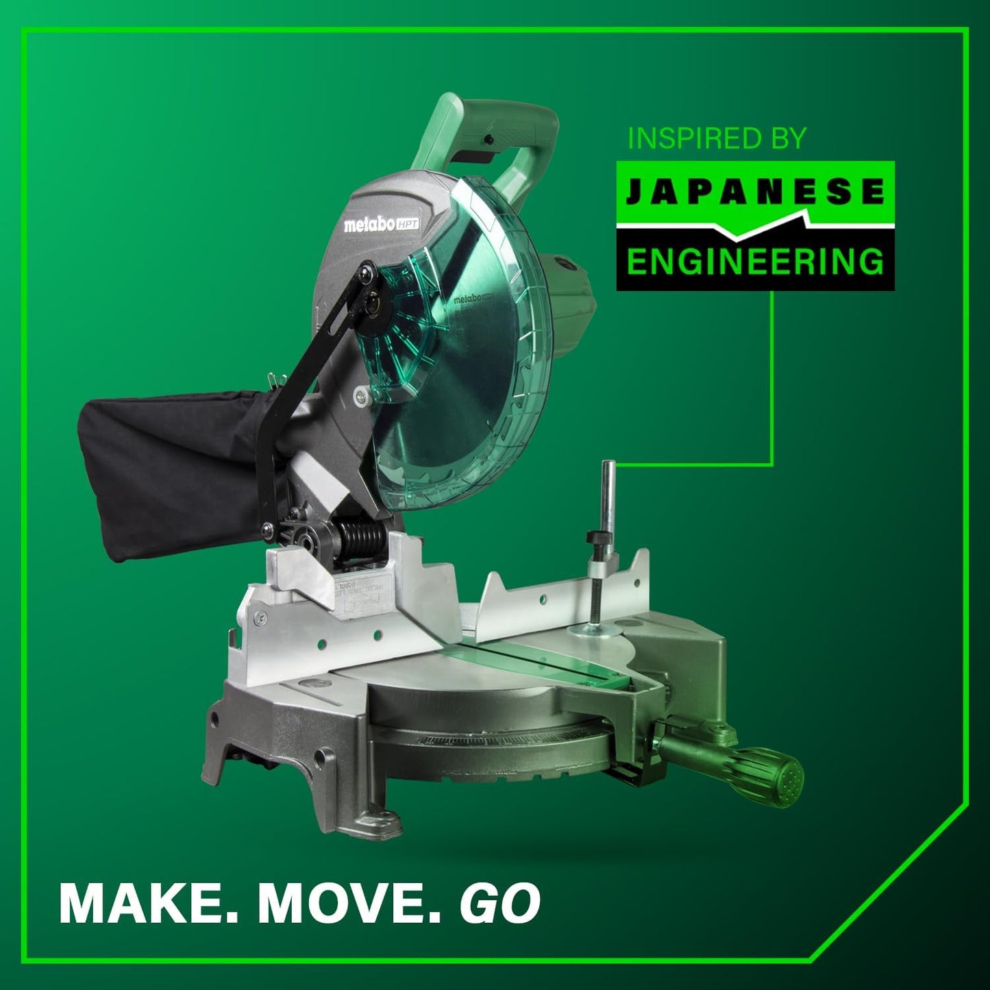 Metabo HPT 10-Inch Compound Miter Saw with 15-Amp Motor, Precision Miter Angles, Single Bevel 0-45°, 24T TCT Blade, Positive Stops, and Lightweight Design, Model C10FCGS