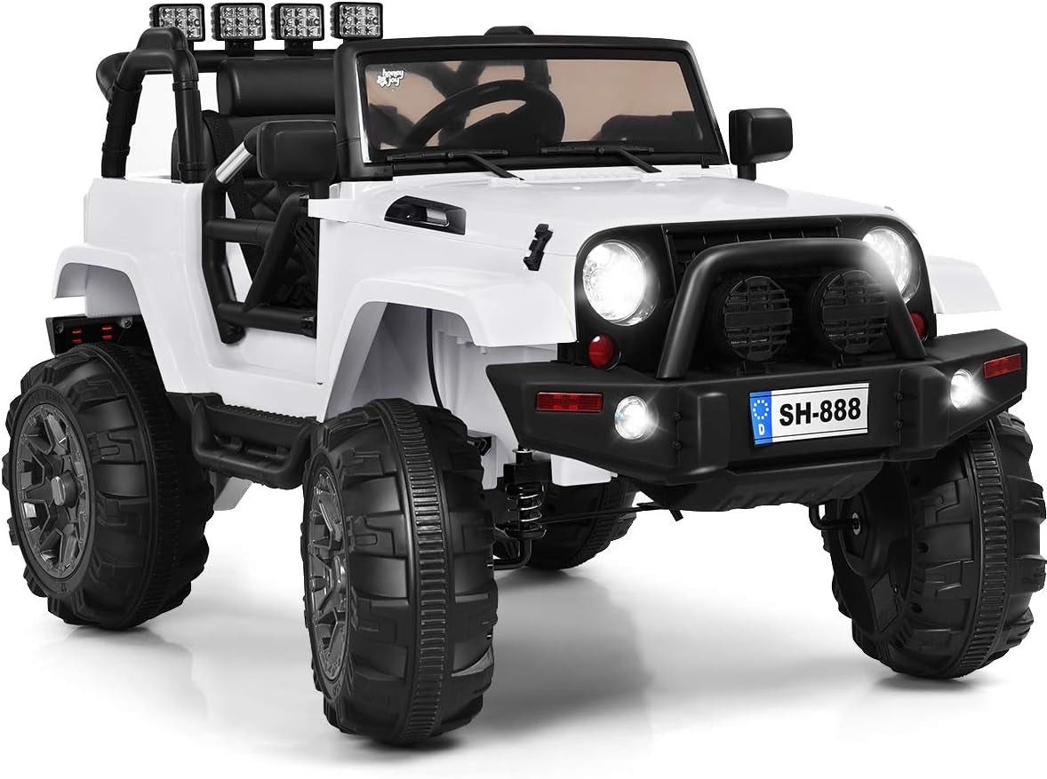 HONEY JOY 12V Electric Ride-On Truck for Children with Remote Control, Spring Suspension, LED Lighting, Functional Doors, and Safety Belt - Pink Toddler 4-Wheeler