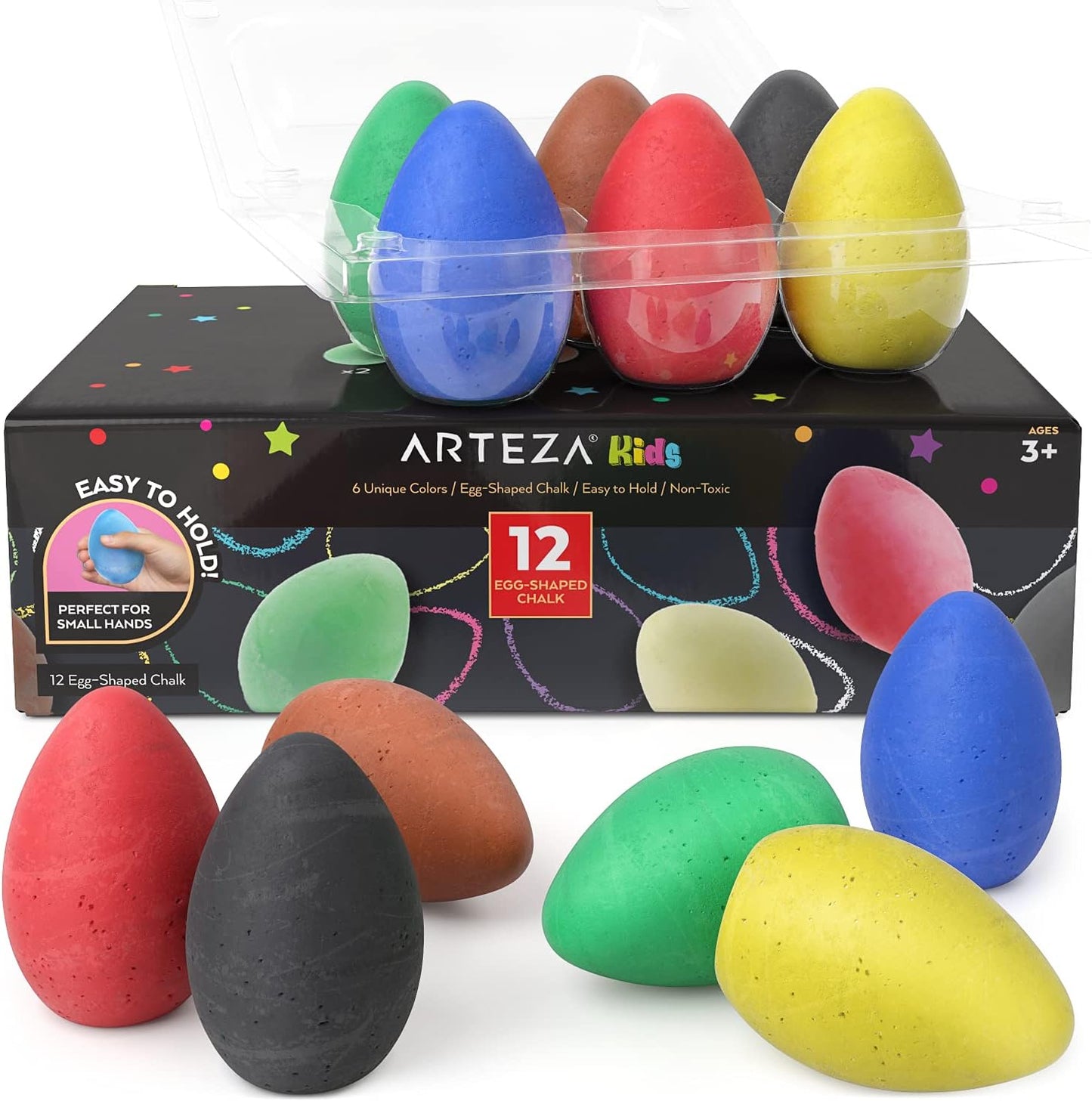 Arteza 36-Piece Washable Sidewalk Chalk Set for Children – Ergonomic Design with Game Guide Included