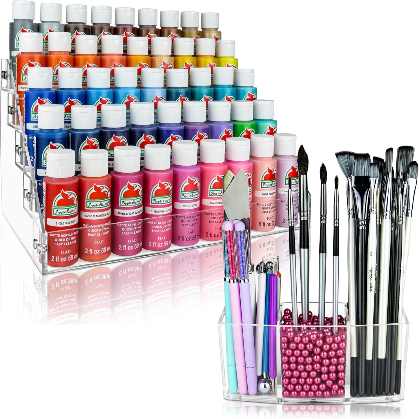 Professional Paint Organizer and Brush Holder Set - 6 Support Bead Options - Premium Crystal-Clear Acrylic with Diamond-Polish Finish - Ideal Miniature Paint Rack and Hobby Storage Solution