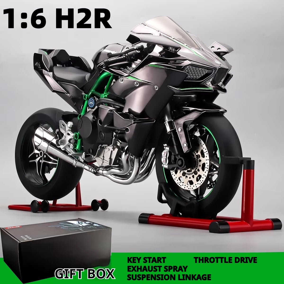 1:6 Scale Kawasaki H2R Diecast Motorcycle Model - Bootable, Sprayable Alloy Collectible for Hobbyists and Holiday Gifts
