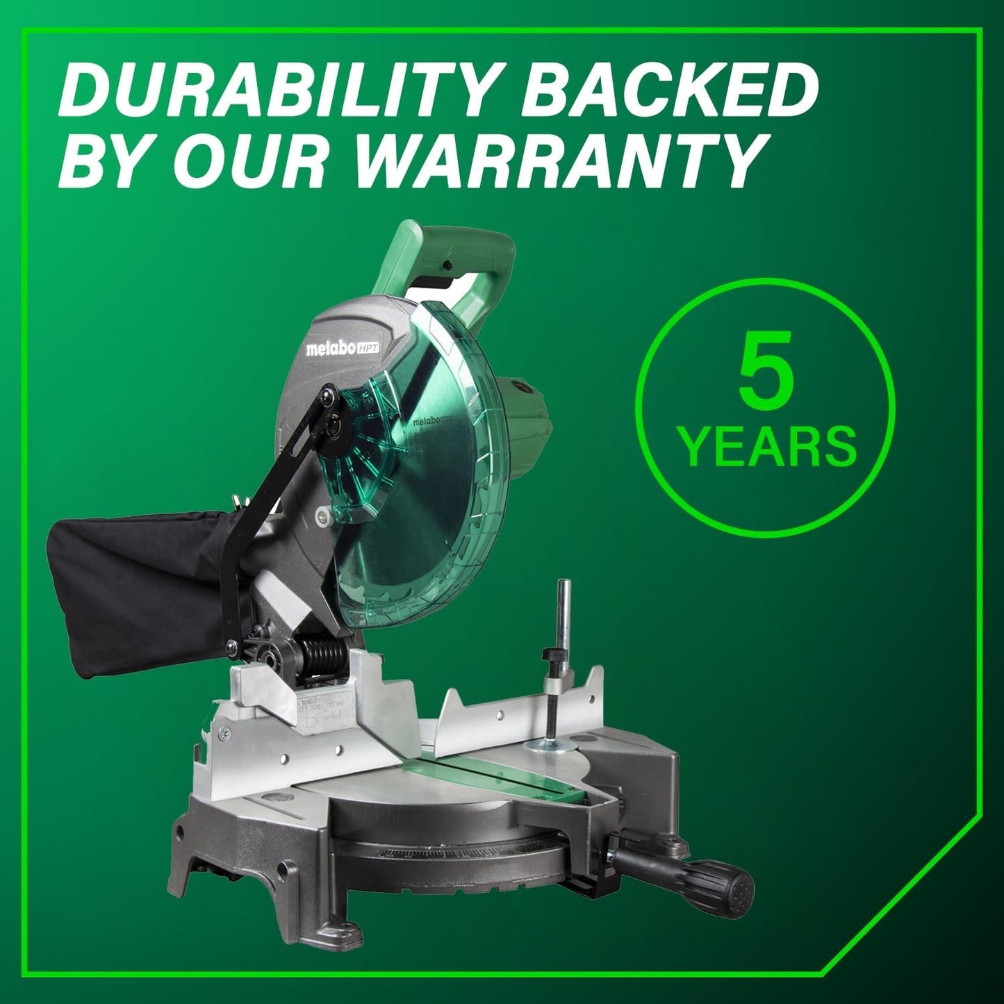 Metabo HPT 10-Inch Compound Miter Saw with 15-Amp Motor, Precision Miter Angles, Single Bevel 0-45°, 24T TCT Blade, Positive Stops, and Lightweight Design, Model C10FCGS
