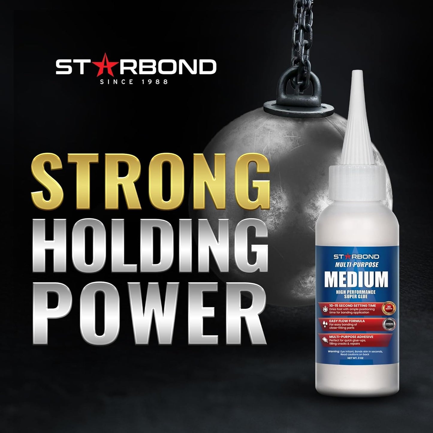 Starbond Medium Super Glue Professional Kit - High-Performance Adhesive for Precision Repairs and Woodworking (2 Oz) with Clog-Resistant Cap and Additional Nozzle