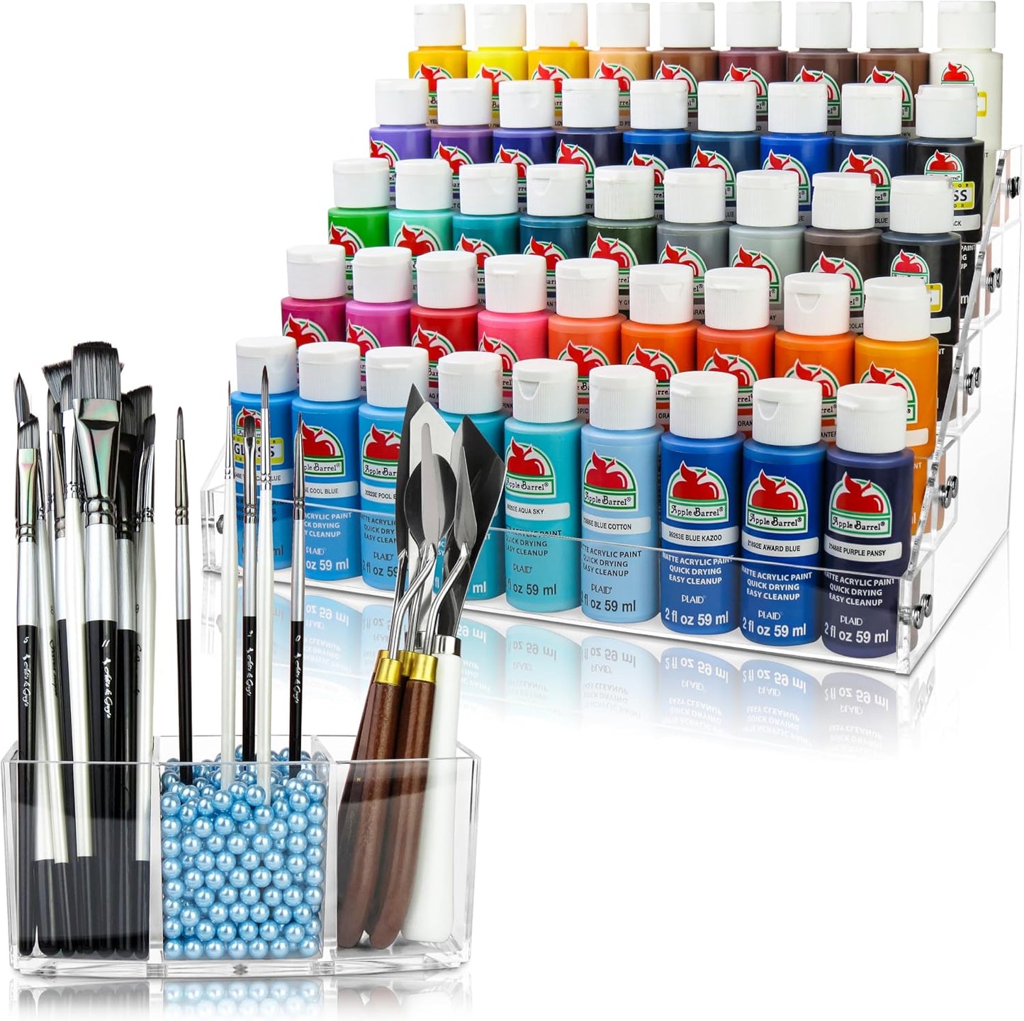 Professional Paint Organizer and Brush Holder Set - 6 Support Bead Options - Premium Crystal-Clear Acrylic with Diamond-Polish Finish - Ideal Miniature Paint Rack and Hobby Storage Solution