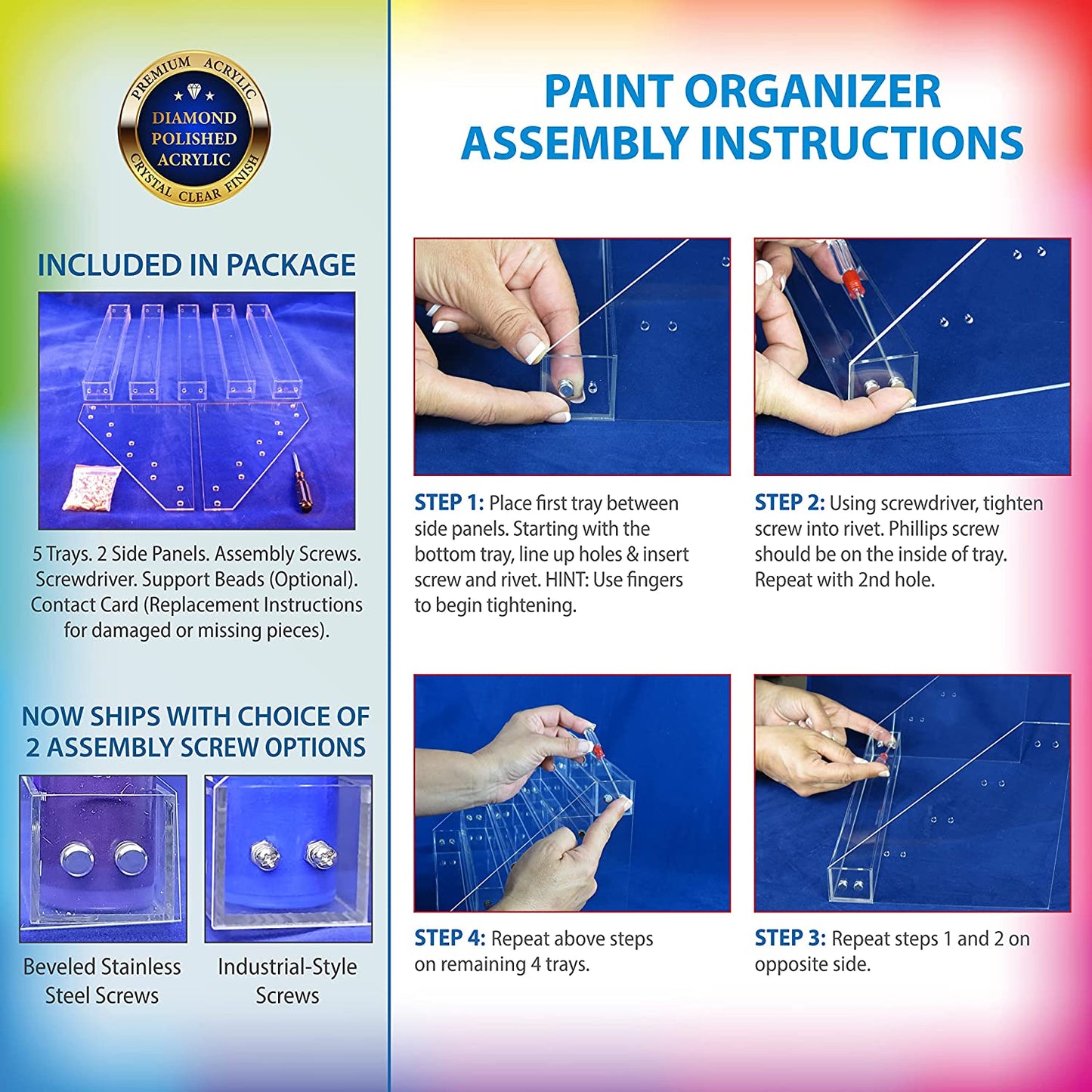 Professional Paint Organizer and Brush Holder Set - 6 Support Bead Options - Premium Crystal-Clear Acrylic with Diamond-Polish Finish - Ideal Miniature Paint Rack and Hobby Storage Solution
