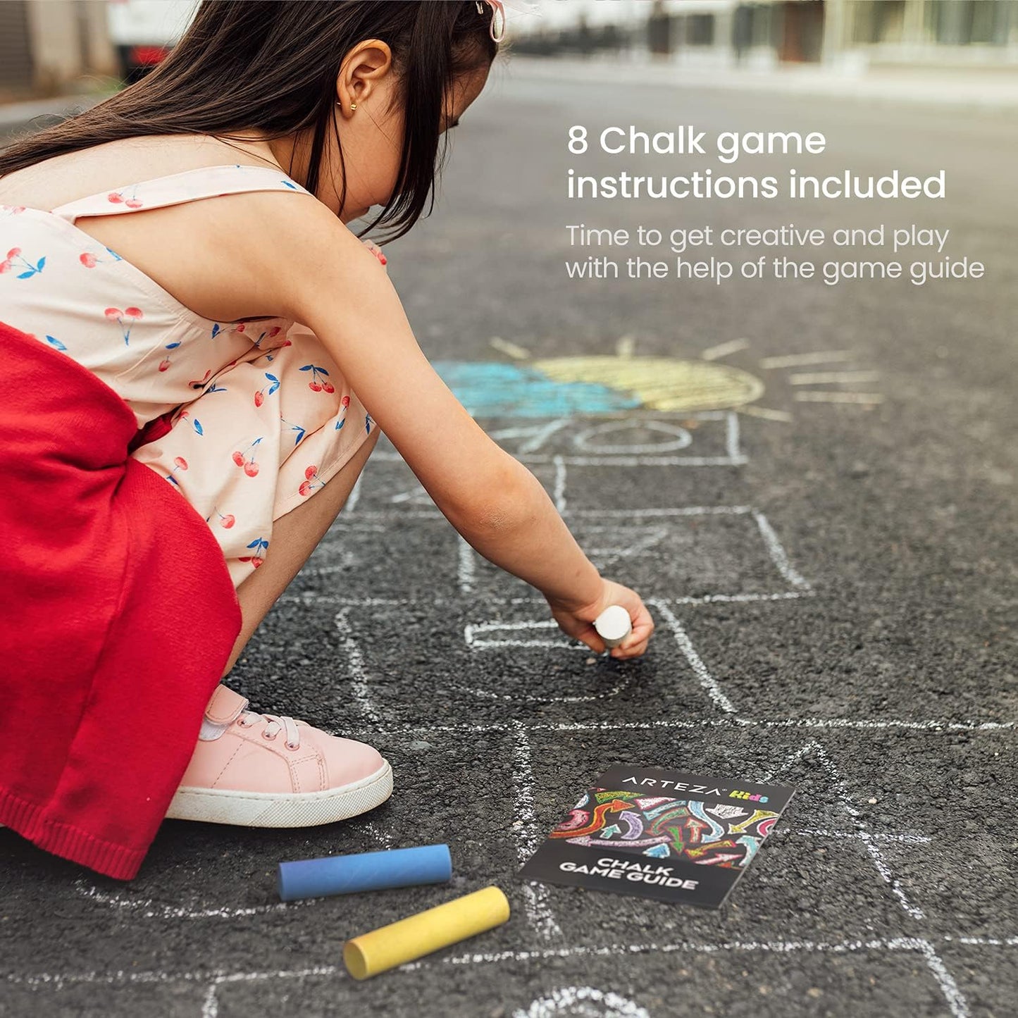 Arteza 36-Piece Washable Sidewalk Chalk Set for Children – Ergonomic Design with Game Guide Included