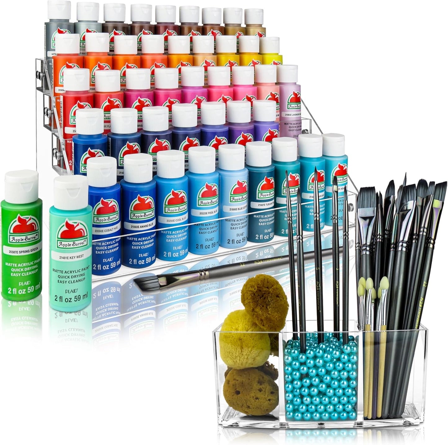 Professional Paint Organizer and Brush Holder Set - 6 Support Bead Options - Premium Crystal-Clear Acrylic with Diamond-Polish Finish - Ideal Miniature Paint Rack and Hobby Storage Solution