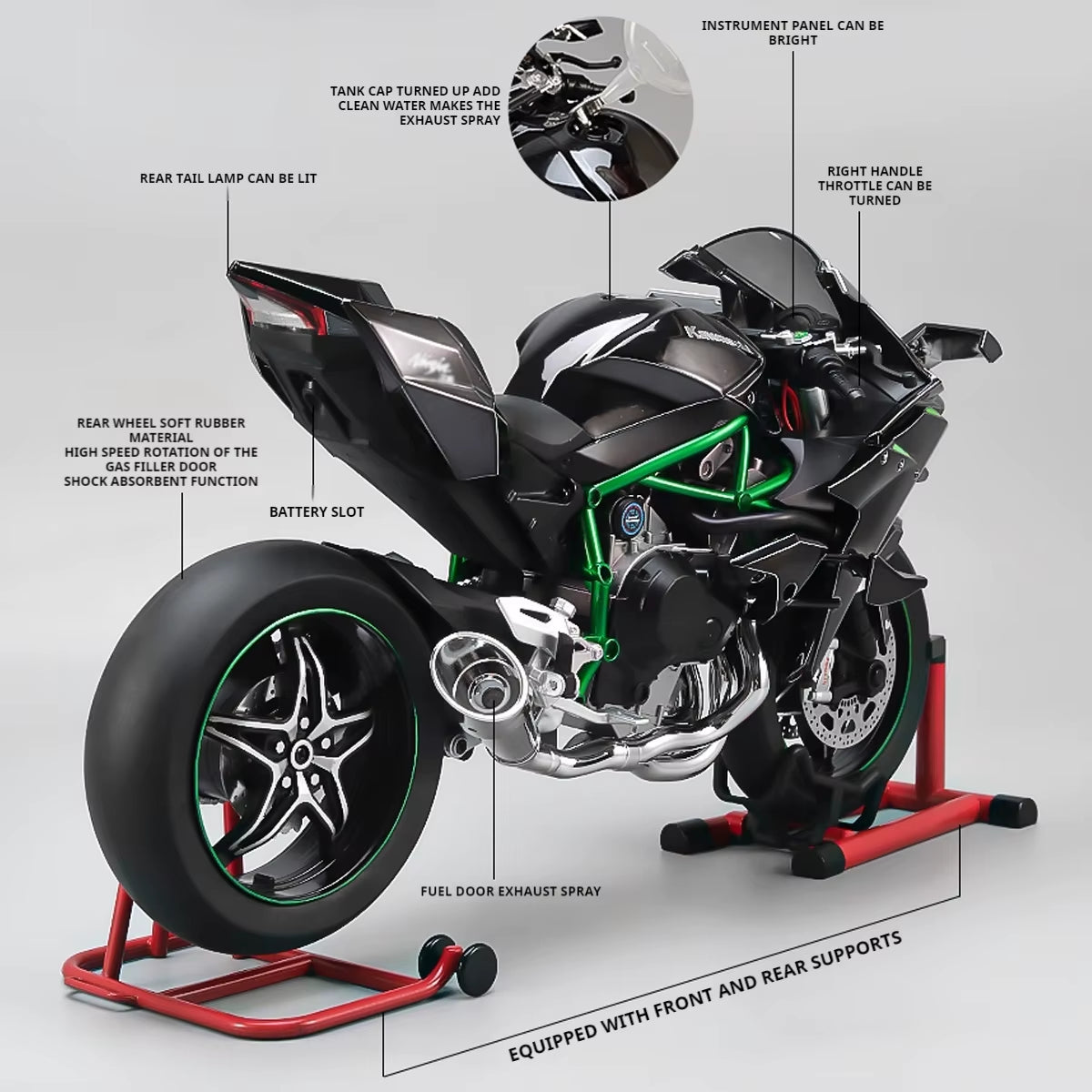 1:6 Scale Kawasaki H2R Diecast Motorcycle Model - Bootable, Sprayable Alloy Collectible for Hobbyists and Holiday Gifts