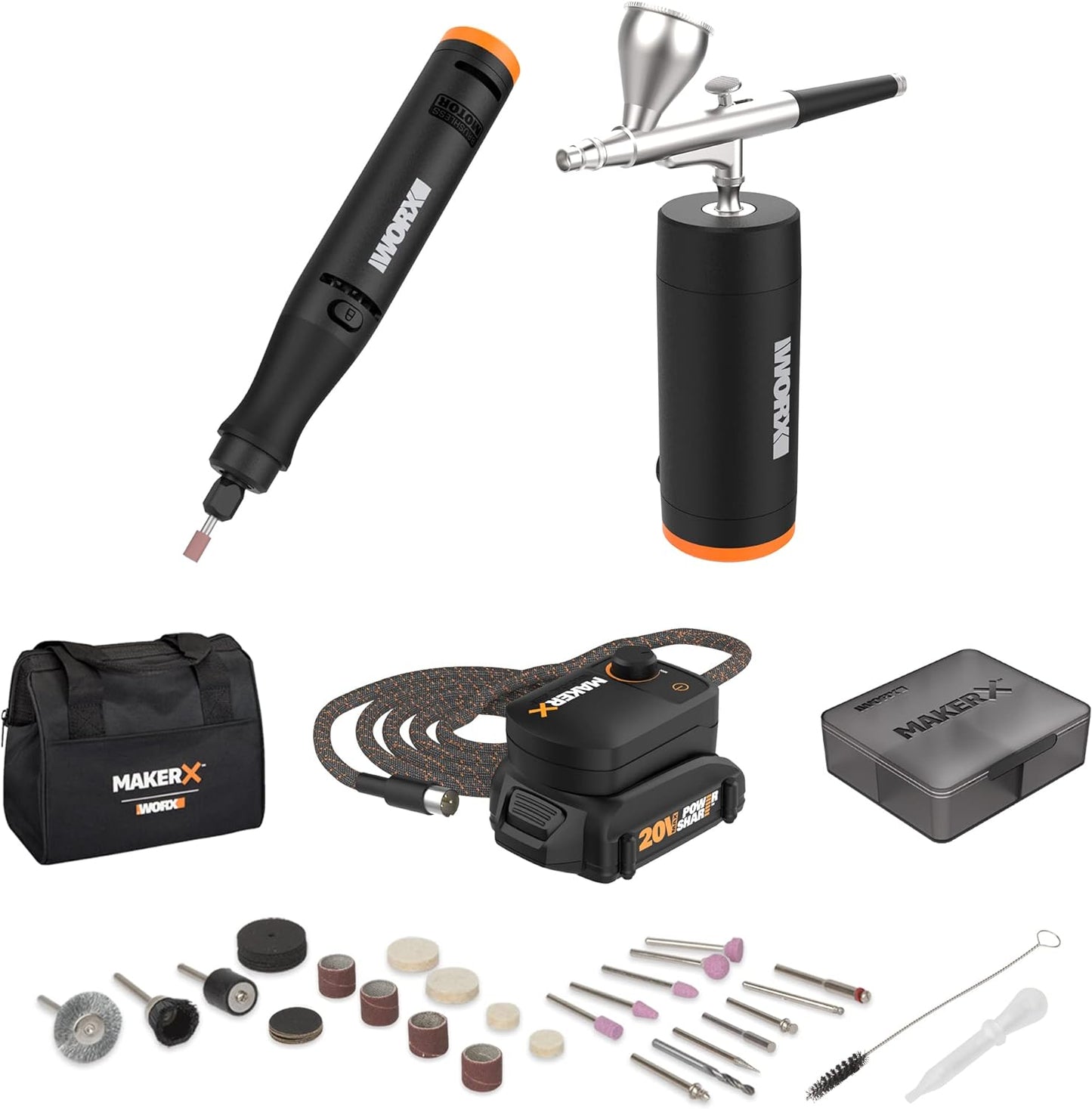 Worx MAKERX WX988L Crafting Tool Combo Kit - Versatile Rotary Tool and Wood/Metal Crafting Solution for Creative Projects