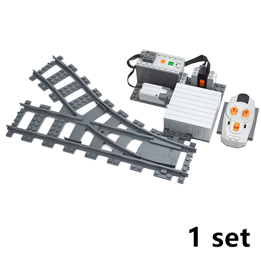 City Train Tracks & Station Building Blocks Set - Mini Signs, Signal Lights, Straight & Curved Rails for Creative Railway Models