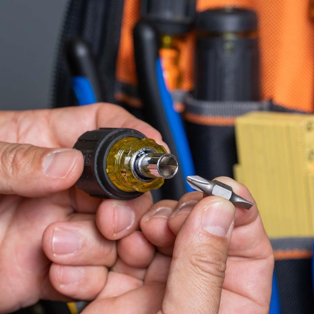 Klein Tools 32561 6-in-1 Stubby Multi-Bit Screwdriver and Nut Driver with Dual Phillips, Slotted, and Nut Driver Options