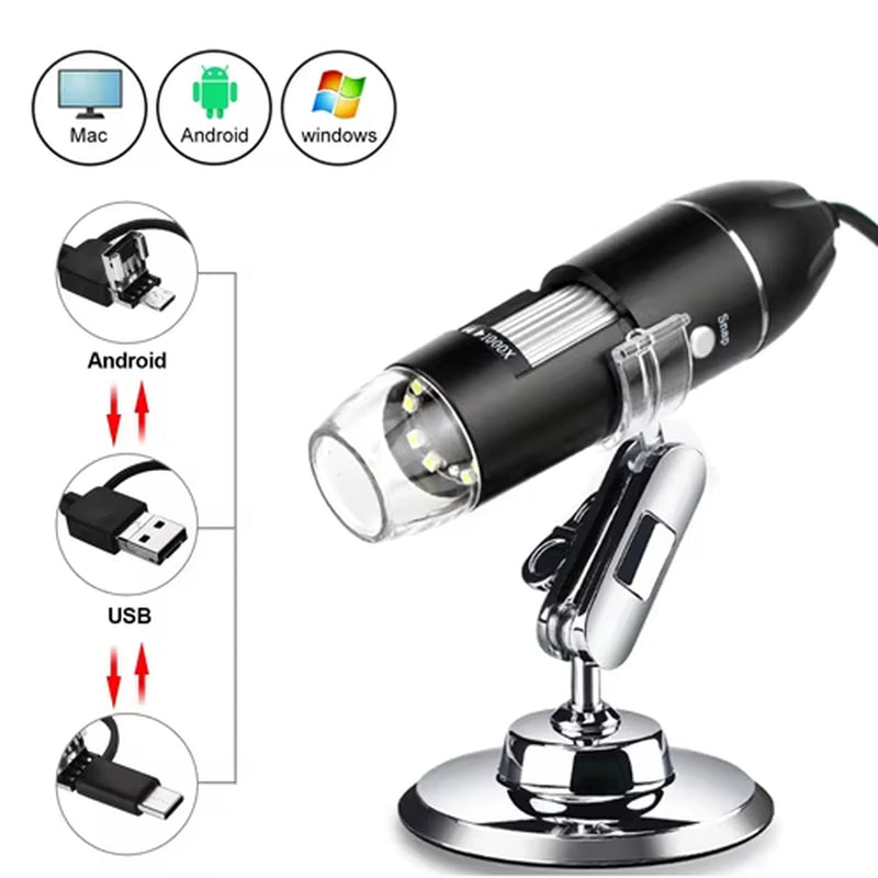 1600X Portable Digital Microscope Camera - Multifunctional 3-in-1 USB Type-C LED Magnifier for Soldering and Mobile Device Repair