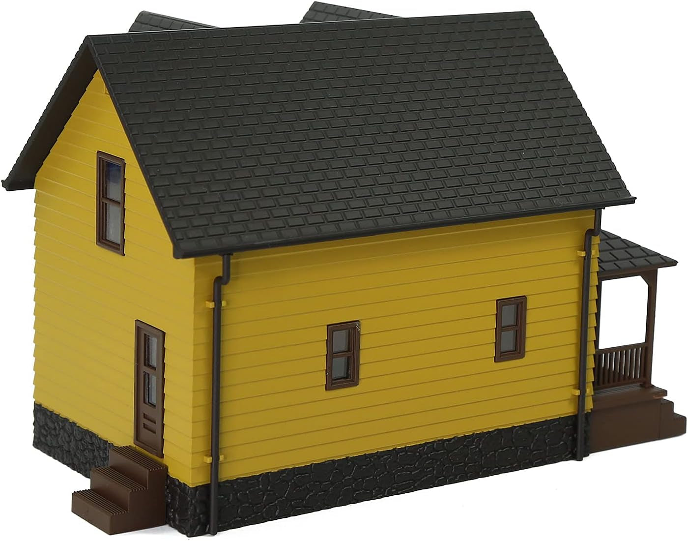 Assembled HO Scale 1:87 Modern Yellow Residential House Model for Train Layout Diorama - JZHO01
