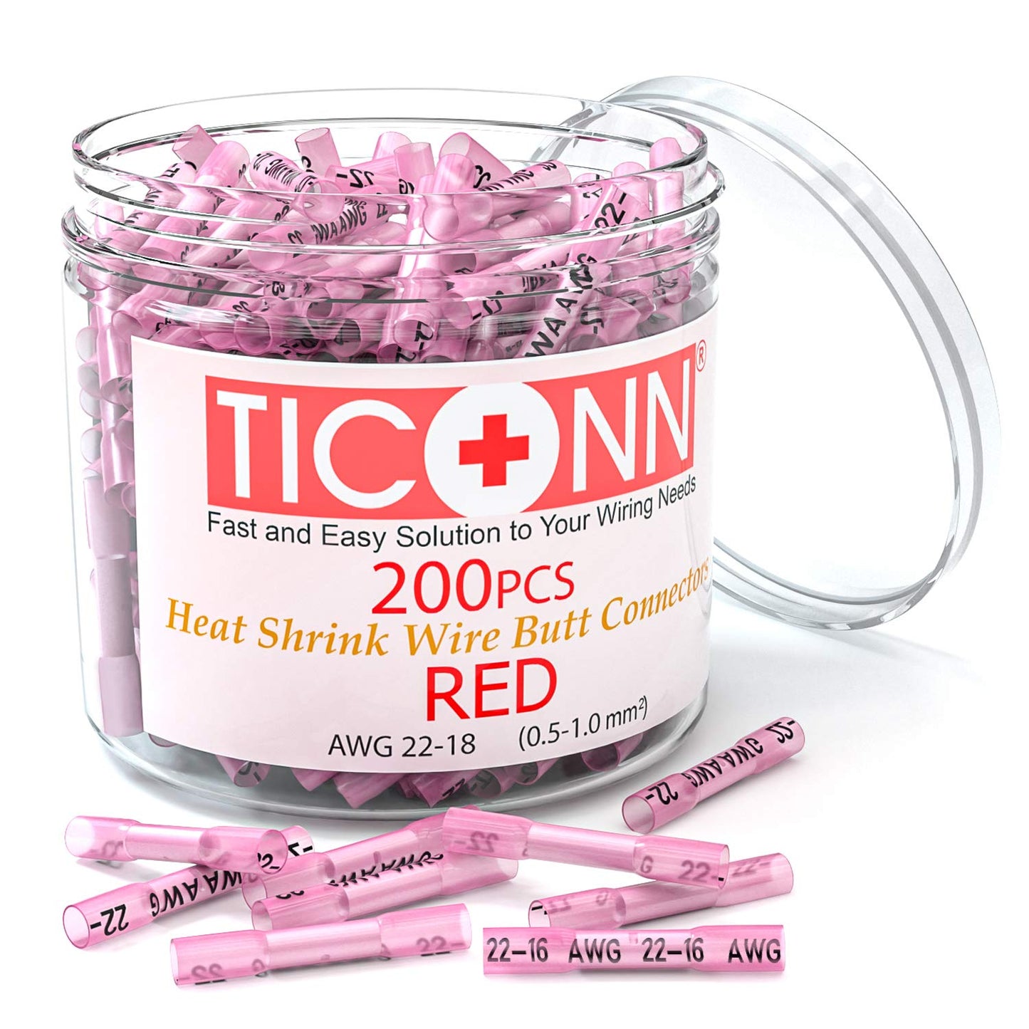 TICONN 100-Piece Insulated Waterproof Heat Shrink Butt Wire Connector Kit for Marine and Automotive Applications