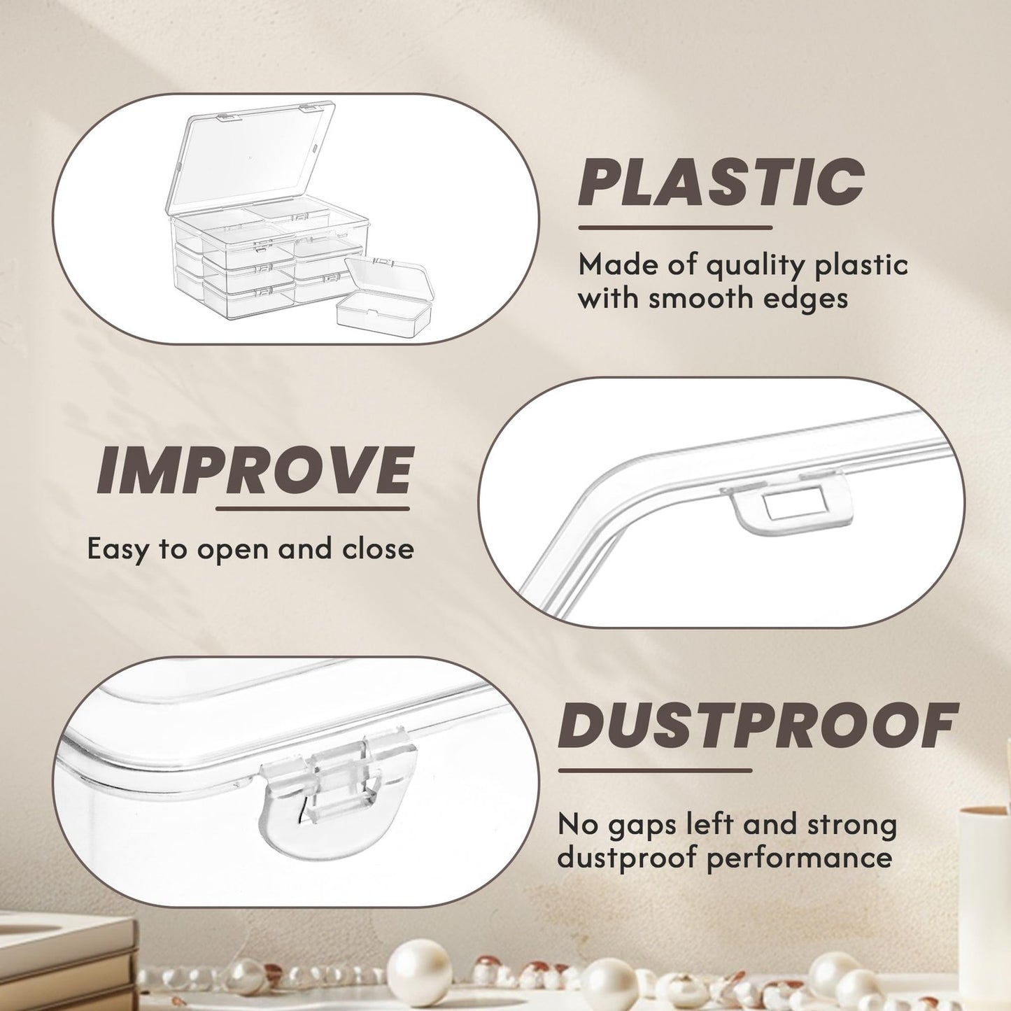 Medium Plastic Organizer Boxes - Set of 12 Clear Containers with Hinged Lids for Versatile Storage