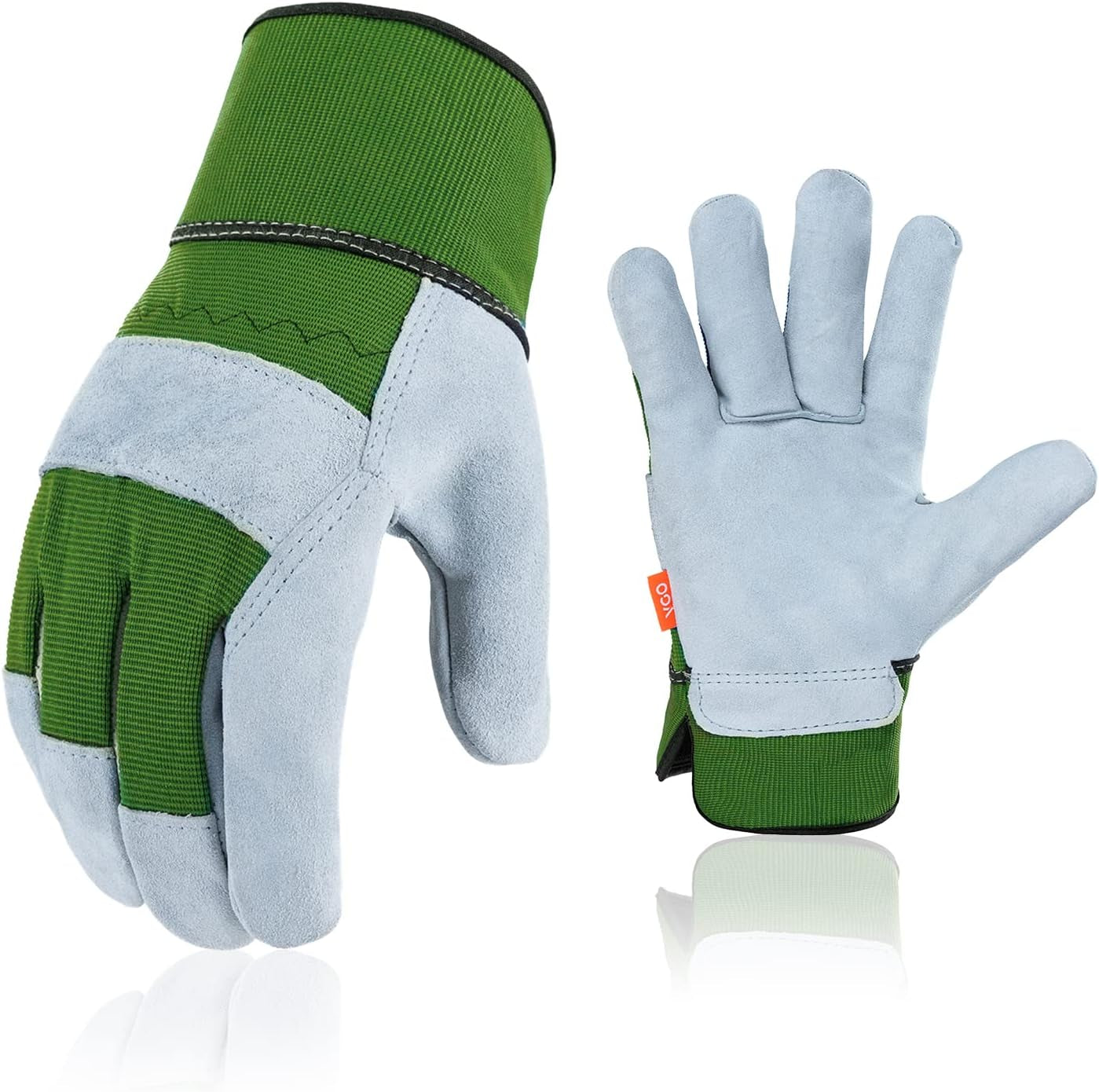 Vgo 1-Pair Safety Leather Work Gloves for Men - Gardening and Rigger Gloves (Size L, Orange, Model CB3501)