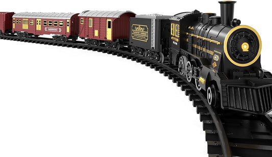 TEMI Rechargeable Electric Steam Engine Train Set for Kids 3-12 - Complete with Lights, Sounds, and Passenger Carriage!