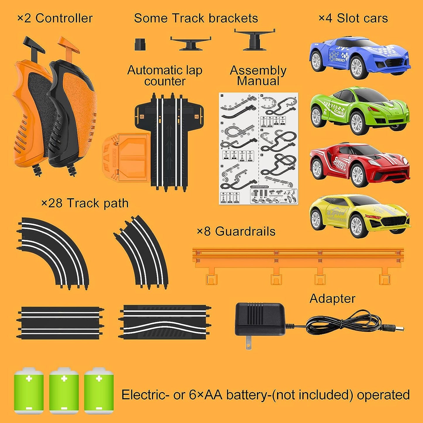 Premium Slot Car Racing Track Set - Enjoy Exciting Competitions with Four High-Speed Cars and Dual Power Options