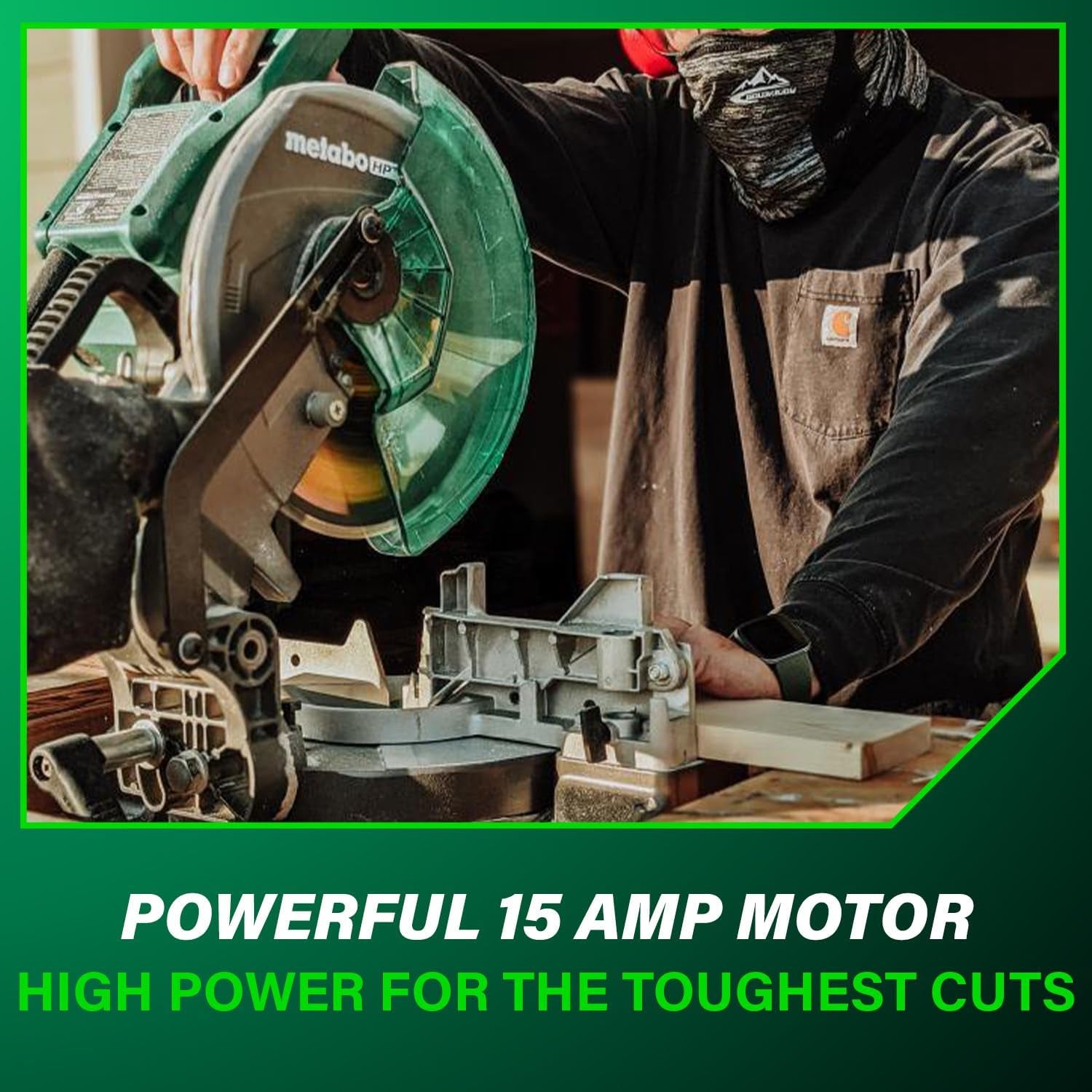 Metabo HPT 10-Inch Compound Miter Saw with 15-Amp Motor, Precision Miter Angles, Single Bevel 0-45°, 24T TCT Blade, Positive Stops, and Lightweight Design, Model C10FCGS