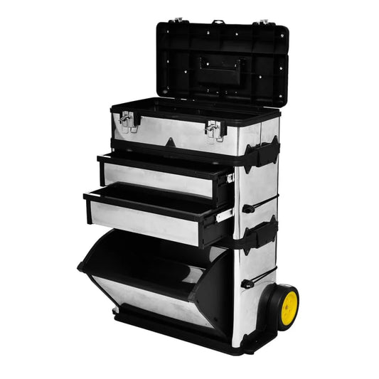 Premium 3-Compartment Rolling Tool Box with Sturdy Wheels for Effortless Mobility