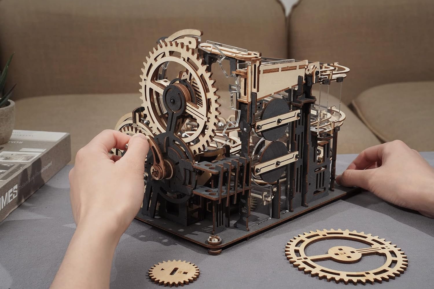 3D Wooden Puzzle Kit - Marble Night City Mechanical Model for Educational STEM Learning, Safe and Non-Toxic Laser-Cut Wood, Suitable for Adults and Teens