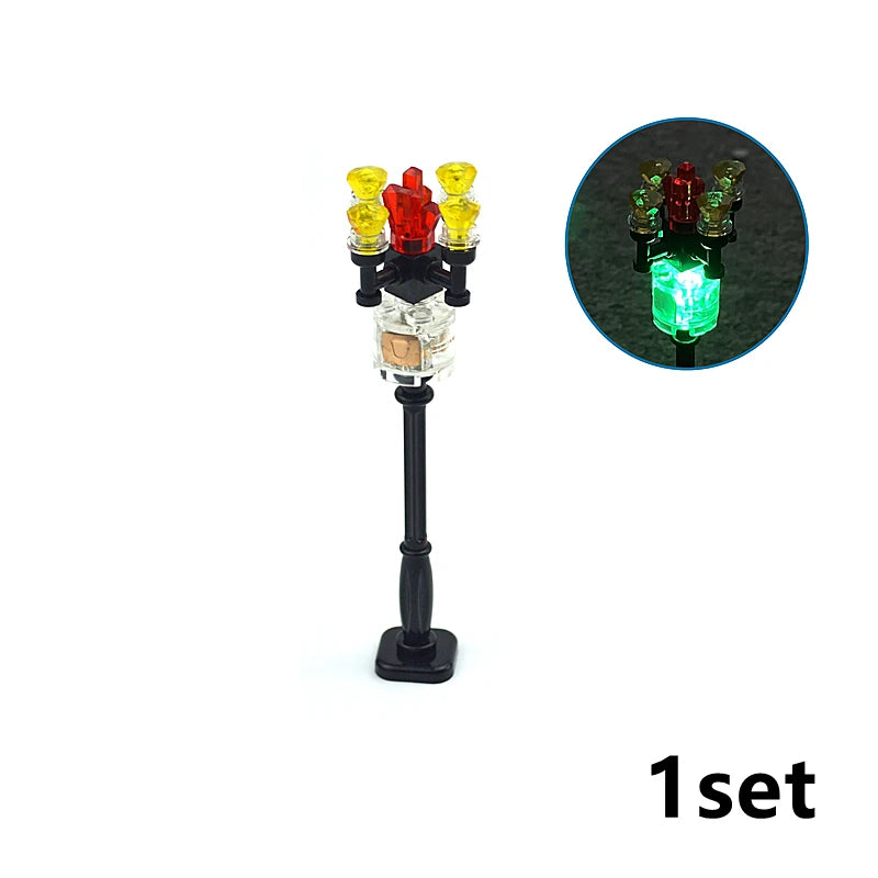 City Train Tracks & Station Building Blocks Set - Mini Signs, Signal Lights, Straight & Curved Rails for Creative Railway Models