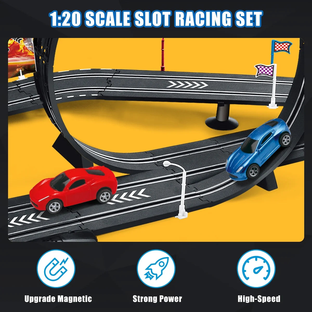 28-Foot Dual Slot Car Racing Track Set with 4 High-Speed Cars, Electric and Manual Controllers, Overpass Design for Children Ages 4-12