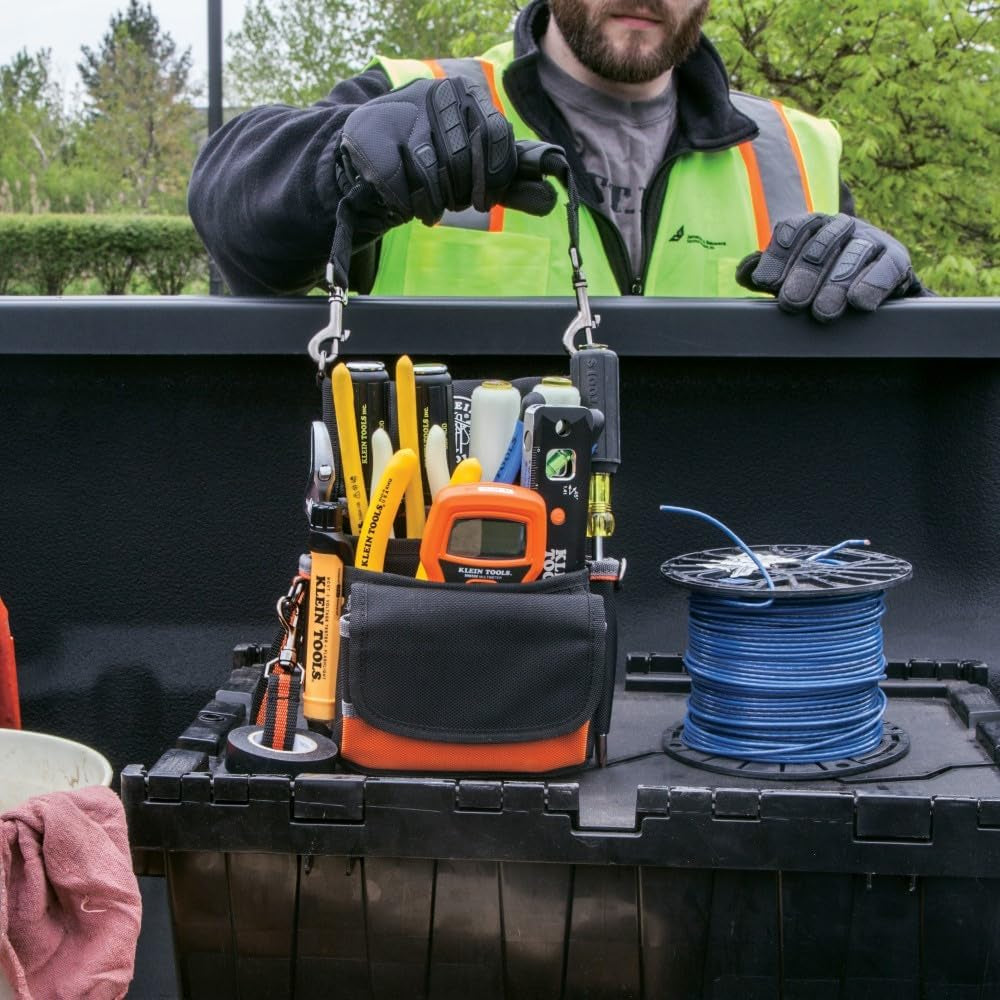 Klein Tools 5242 Tradesman Pro Tool Pouch with Electrical Tape Holder, Reinforced Base, and 9 Pockets
