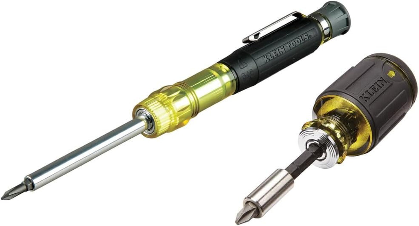 Klein Tools 32561 6-in-1 Stubby Multi-Bit Screwdriver and Nut Driver with Dual Phillips, Slotted, and Nut Driver Options
