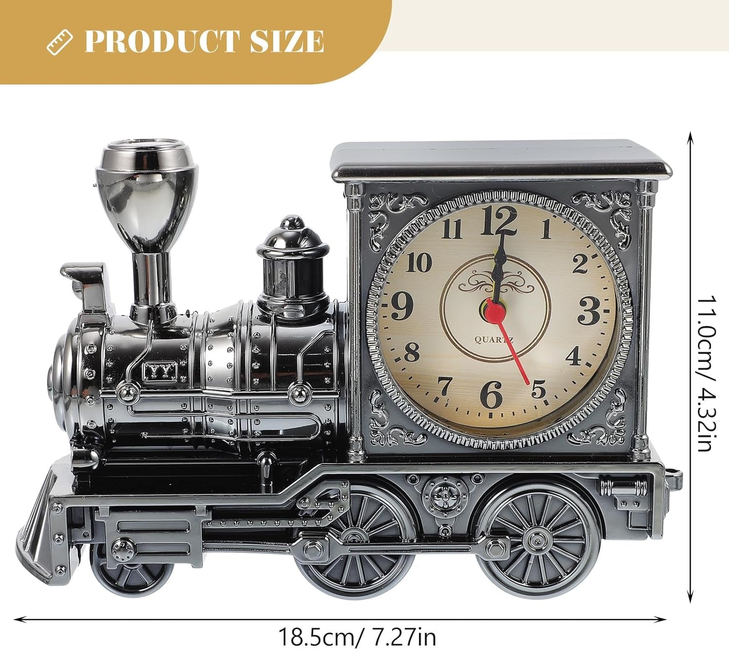 FAVOMOTO Grey Retro Train Clock - Stylish Steampunk Locomotive Table Decor for Home & Office (Battery Not Included)
