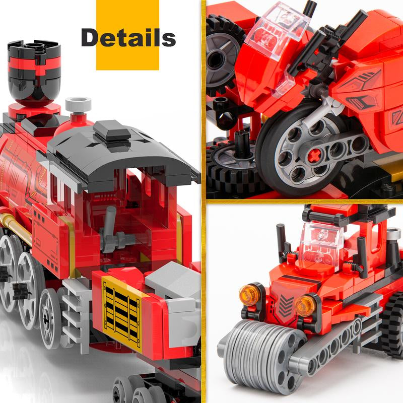 Educiro 3 in 1 Train Motorcycle Tractor Building Kit STEM Creative Toys Gifts for Kids Building Toys