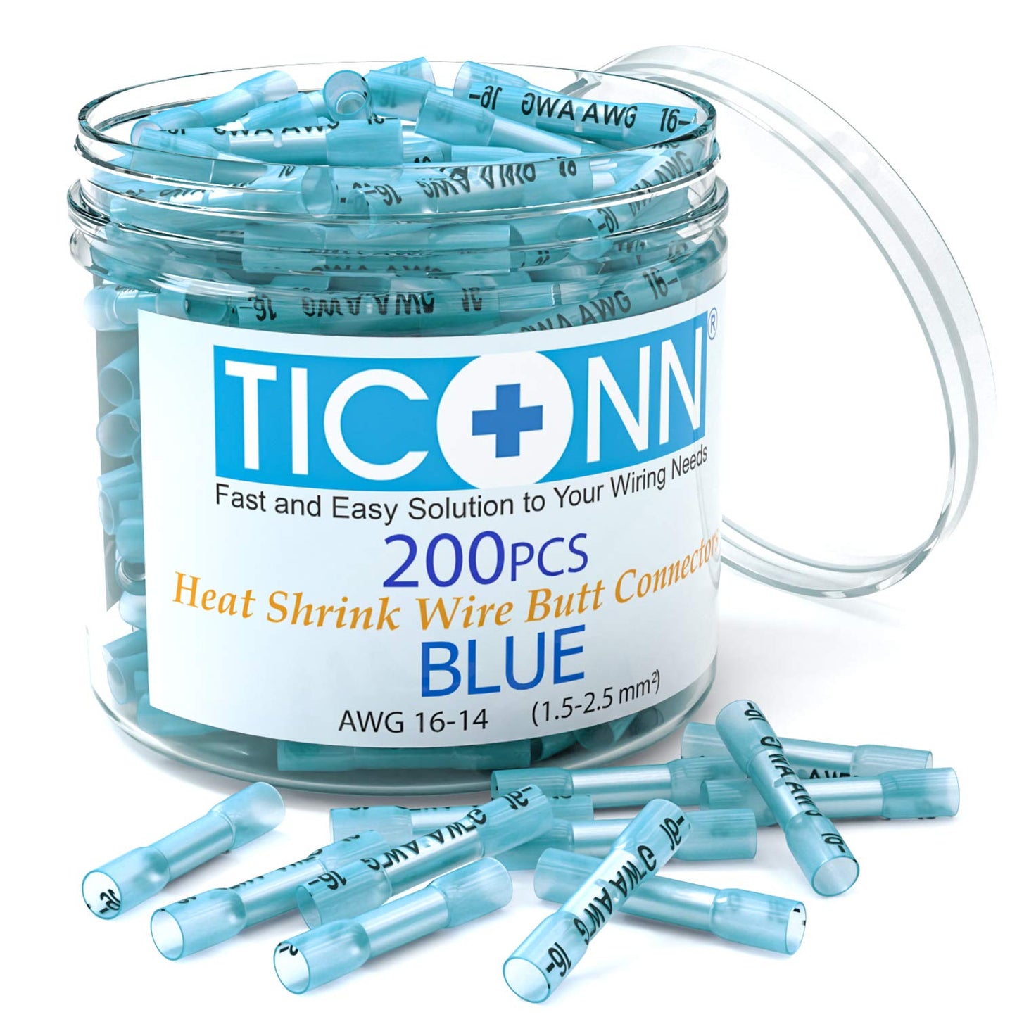 TICONN 100-Piece Insulated Waterproof Heat Shrink Butt Wire Connector Kit for Marine and Automotive Applications