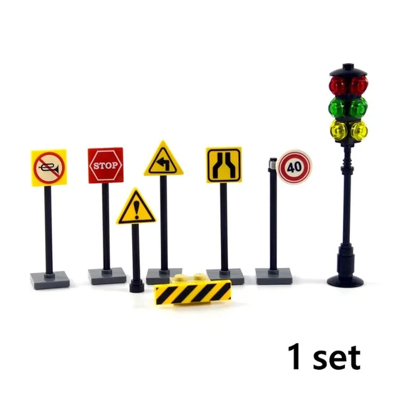 City Train Tracks & Station Building Blocks Set - Mini Signs, Signal Lights, Straight & Curved Rails for Creative Railway Models
