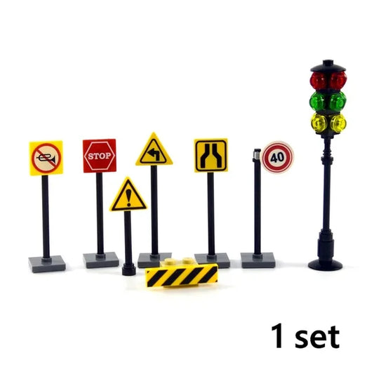 City Train Tracks & Station Building Blocks Set - Mini Signs, Signal Lights, Straight & Curved Rails for Creative Railway Models