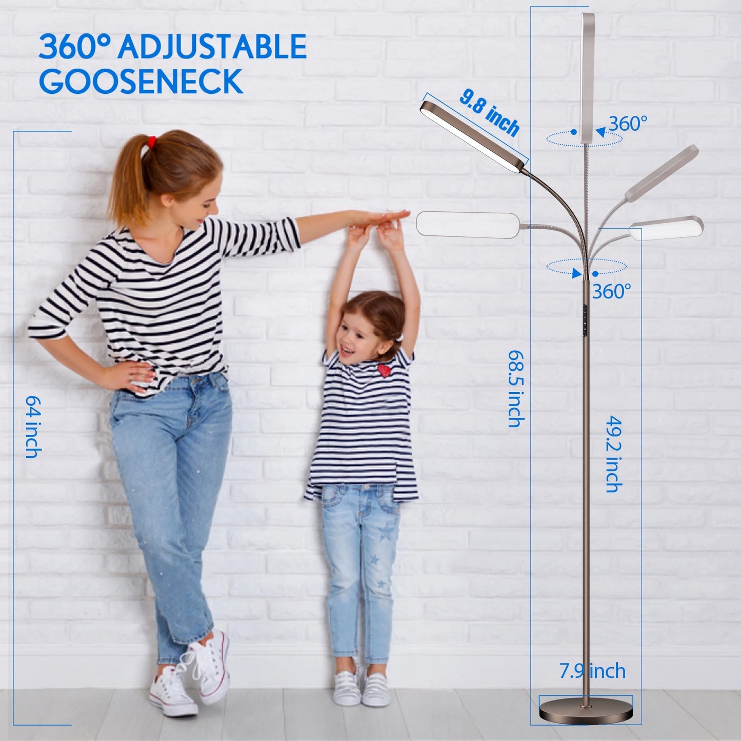 Elegant LED Floor Lamp with Remote and Touch Control - Versatile Reading Light with Adjustable Color Temperatures for Living Spaces (Brown)