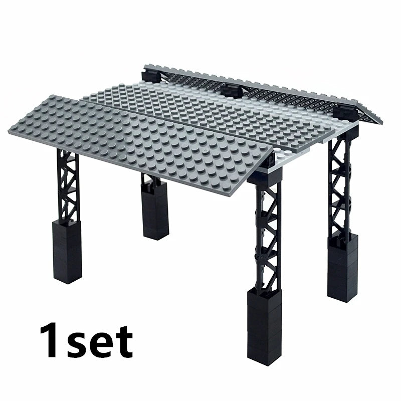 City Train Tracks & Station Building Blocks Set - Mini Signs, Signal Lights, Straight & Curved Rails for Creative Railway Models