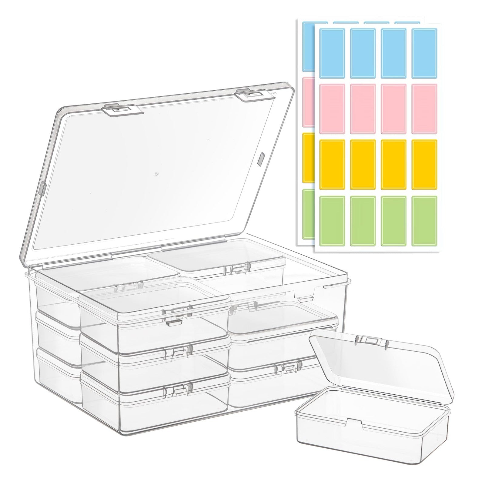 Medium Plastic Organizer Boxes - Set of 12 Clear Containers with Hinged Lids for Versatile Storage