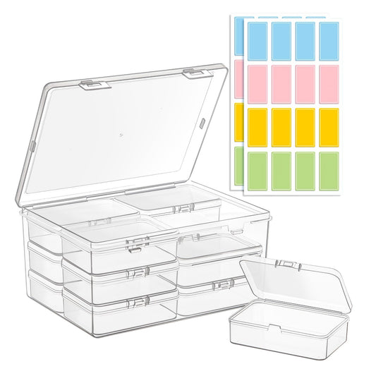 Medium Plastic Organizer Boxes - Set of 12 Clear Containers with Hinged Lids for Versatile Storage