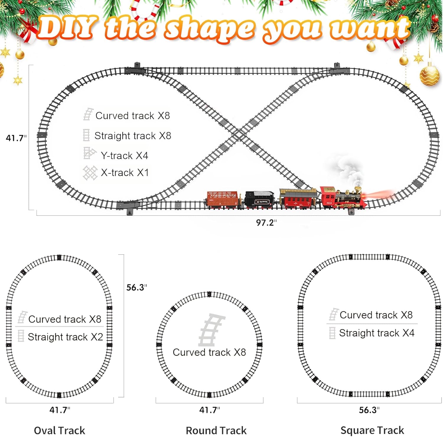 Deluxe Remote Control Train Set with Luxury Tracks, Christmas-Themed Model Train for Ages 3 and Up, Featuring Smoke, Lights, and Sound Effects