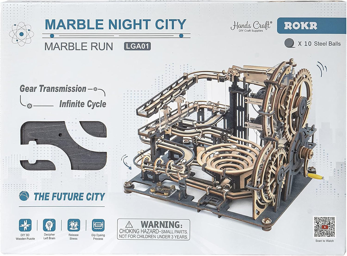 3D Wooden Puzzle Kit - Marble Night City Mechanical Model for Educational STEM Learning, Safe and Non-Toxic Laser-Cut Wood, Suitable for Adults and Teens