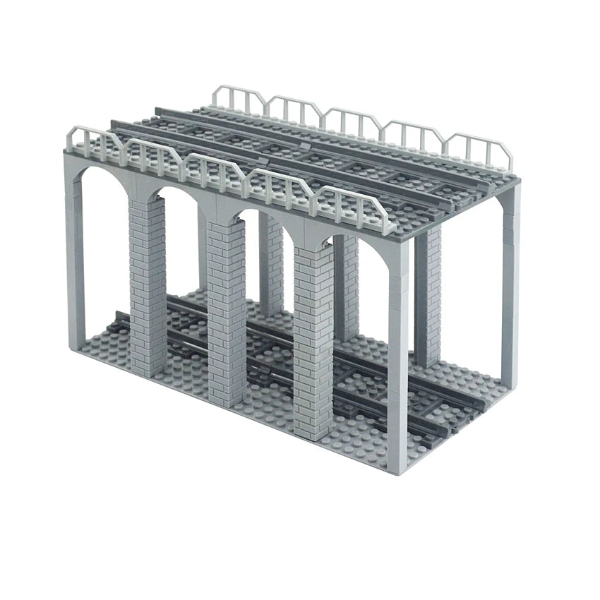 City Train Tracks & Station Building Blocks Set - Mini Signs, Signal Lights, Straight & Curved Rails for Creative Railway Models