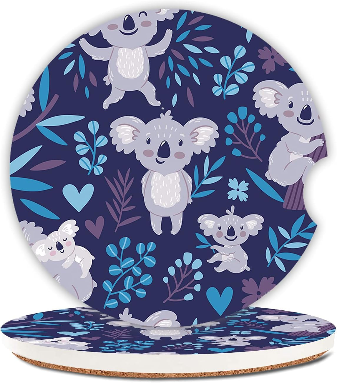 Absorbent Cowhide Car Coasters - Set of 2, Ceramic Stone Drink Holders with Finger Notch and Farm Animal Print Design