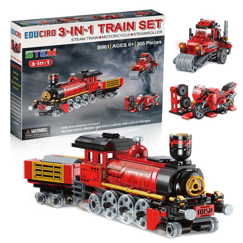 Educiro 3 in 1 Train Motorcycle Tractor Building Kit STEM Creative Toys Gifts for Kids Building Toys