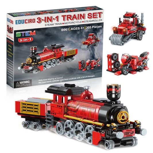 Educiro 3 in 1 Train Motorcycle Tractor Building Kit STEM Creative Toys Gifts for Kids Building Toys