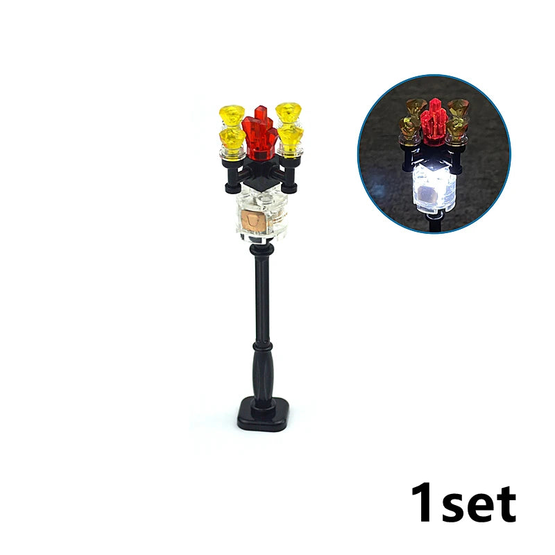 City Train Tracks & Station Building Blocks Set - Mini Signs, Signal Lights, Straight & Curved Rails for Creative Railway Models