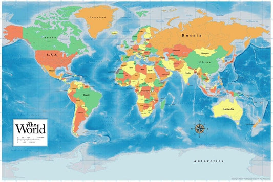 Official 2023 World Map Classroom Reference Chart Vibrant Colors Geography Geographic Chart Updated Educational Miller Projection Countries Geography Earth Cool Wall Art Print Poster 36X24