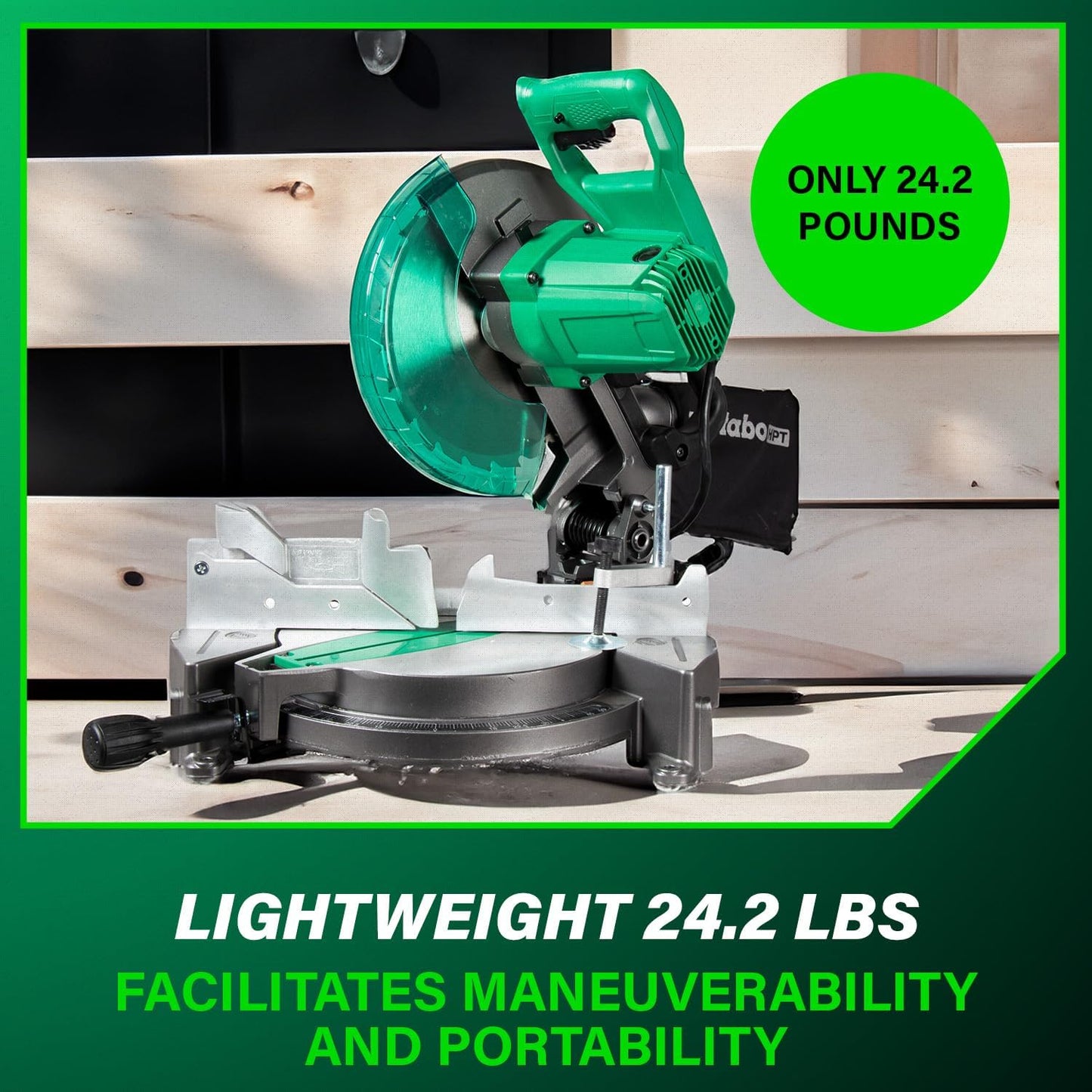 Metabo HPT 10-Inch Compound Miter Saw with 15-Amp Motor, Precision Miter Angles, Single Bevel 0-45°, 24T TCT Blade, Positive Stops, and Lightweight Design, Model C10FCGS