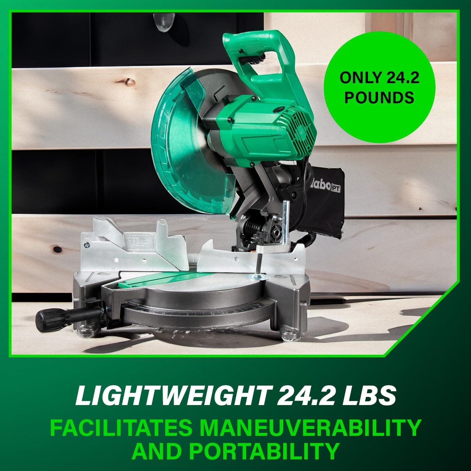 Metabo HPT 10-Inch Compound Miter Saw with 15-Amp Motor, Precision Miter Angles, Single Bevel 0-45°, 24T TCT Blade, Positive Stops, and Lightweight Design, Model C10FCGS