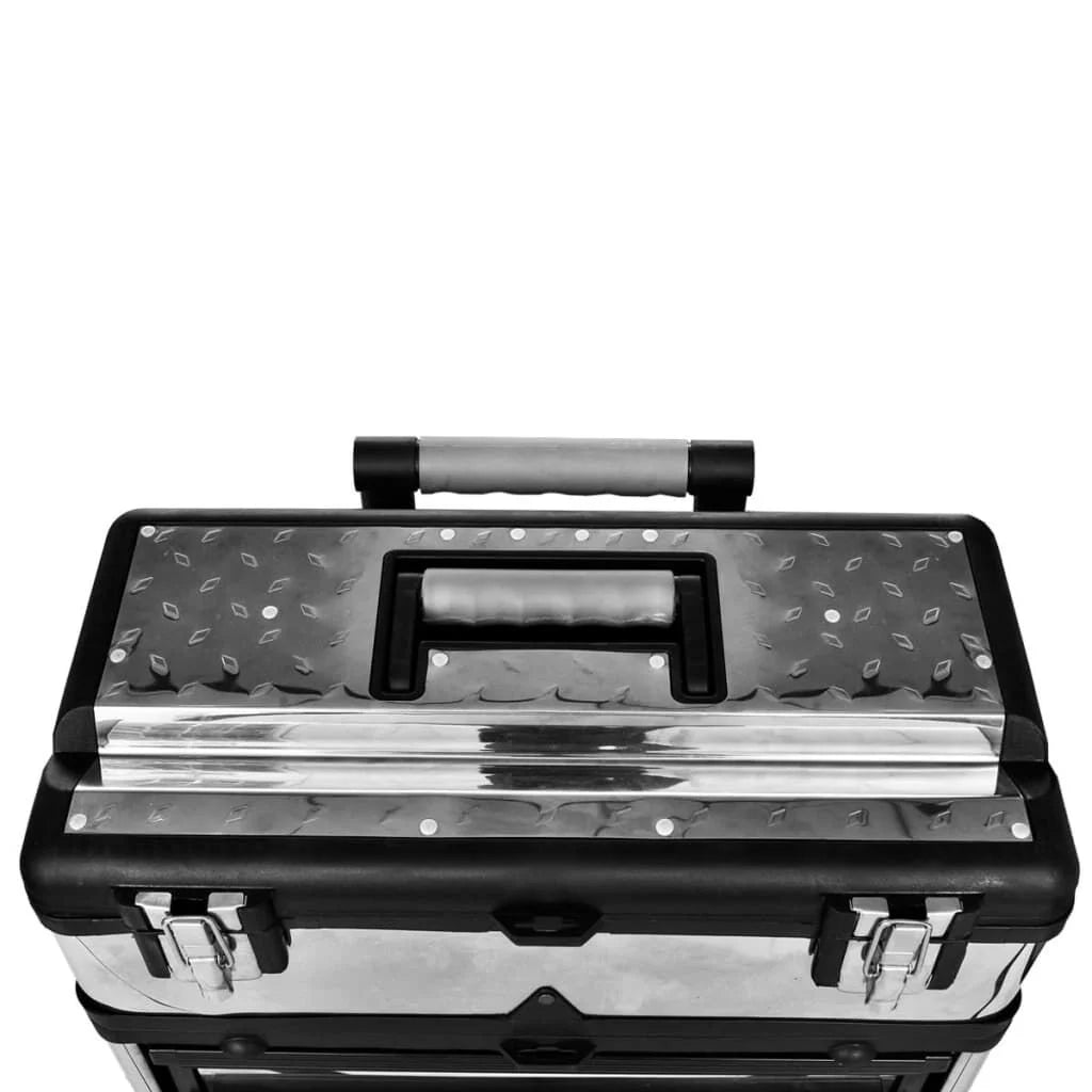 Premium 3-Compartment Rolling Tool Box with Sturdy Wheels for Effortless Mobility